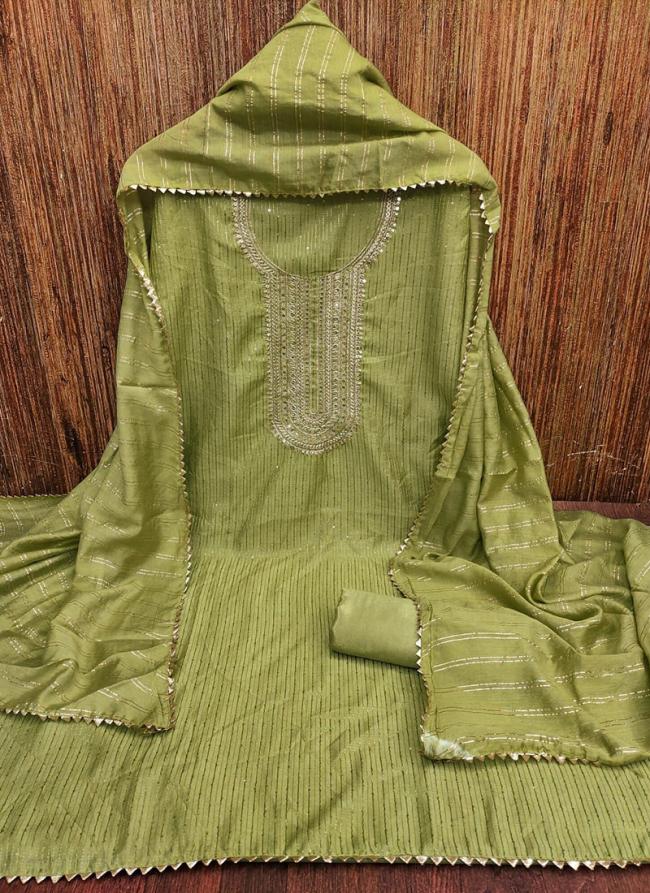 Chanderi Green Traditional Wear Croset Work Dress Material